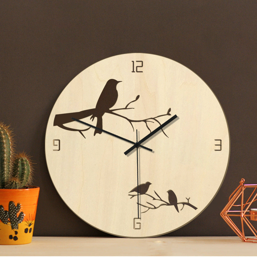 Birds Analogue Wall Décor Noiseless Clock for Lounge