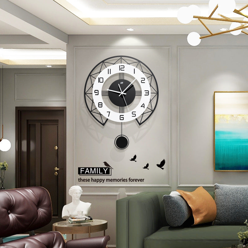 Decorative Pendulum Wall Clock for Livingroom Battery Operated