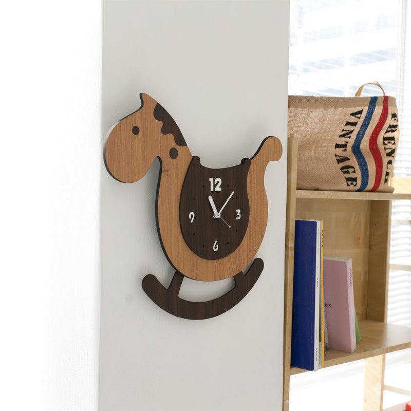 Cute Horse Pendulum Wall Clock for Kids Bedroom