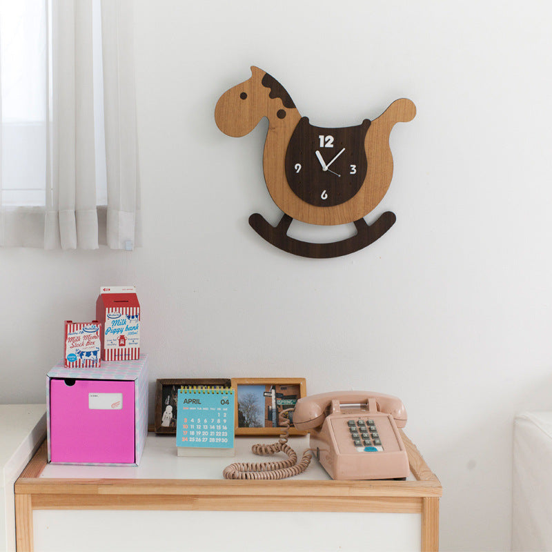 Cute Horse Pendulum Wall Clock for Kids Bedroom