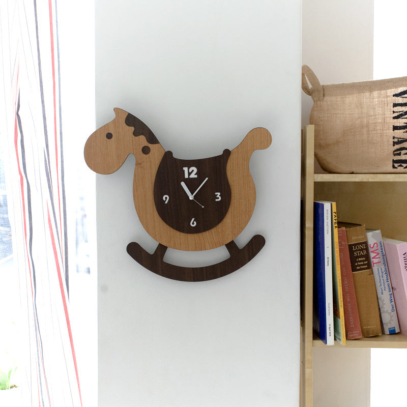 Cute Horse Pendulum Wall Clock for Kids Bedroom