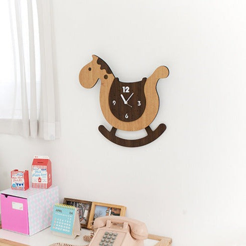 Cute Horse Pendulum Wall Clock for Kids Bedroom