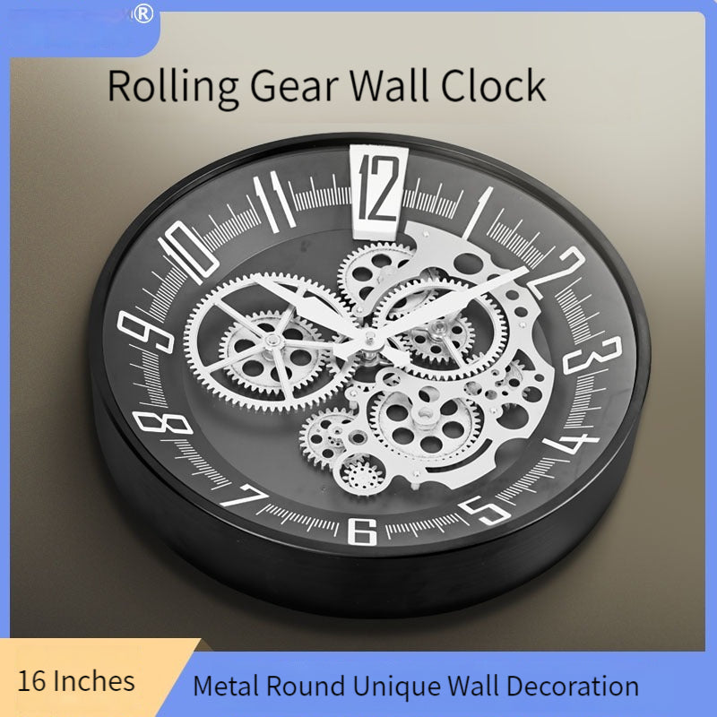 Real Moving Gears Retro Wall Clock 16 Inches