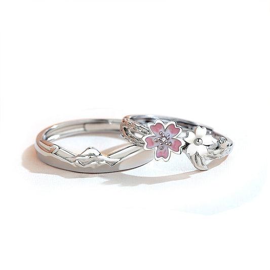 Engravable Matching Sakura Promise Rings for Couples