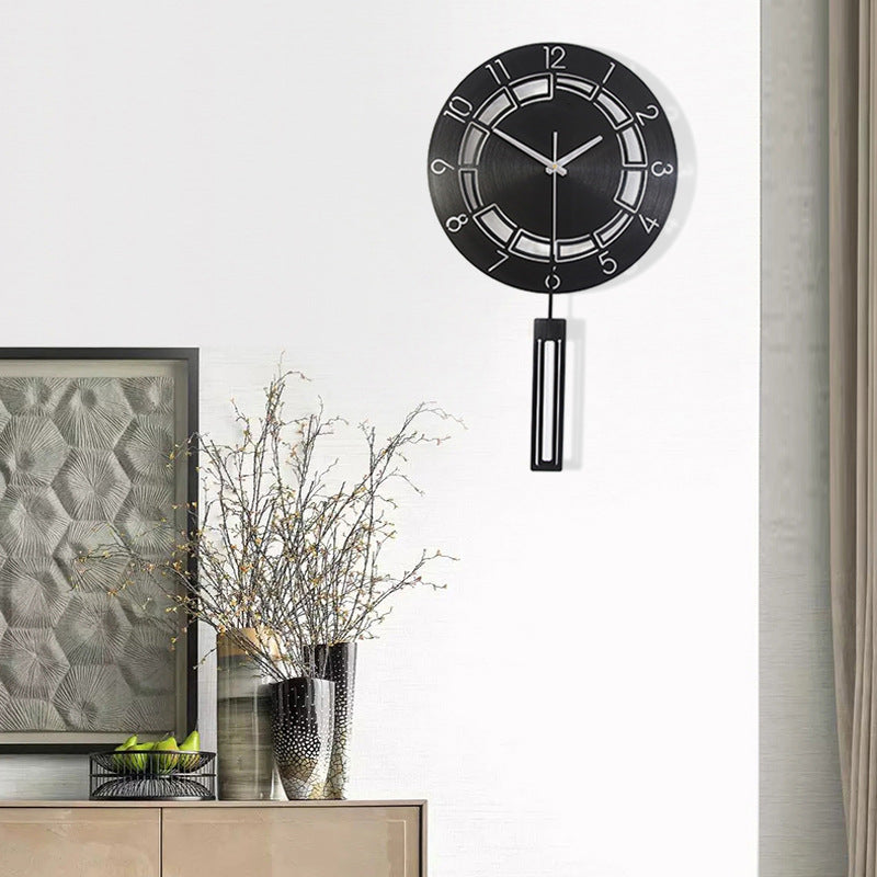 Black Circular Pendulum Wall Décor Clock