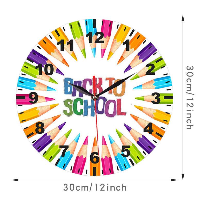 Back to School Silent Wall Clock for Kids Bedroom
