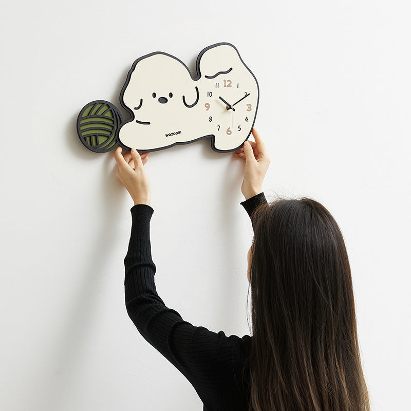 Cute Puppy Kids Bedroom Silent Wall Clock