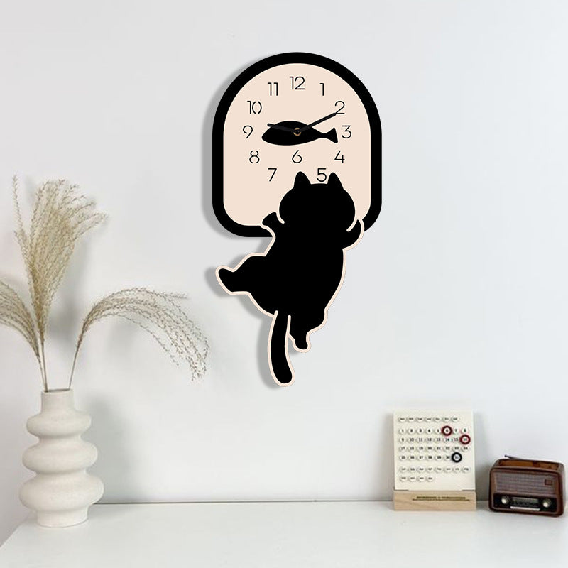 Cute Cat Silent Wall Clock for Kids Bedroom