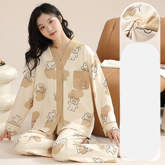 Cute Long Sleeve Bear PJs for Women 100% Cotton
