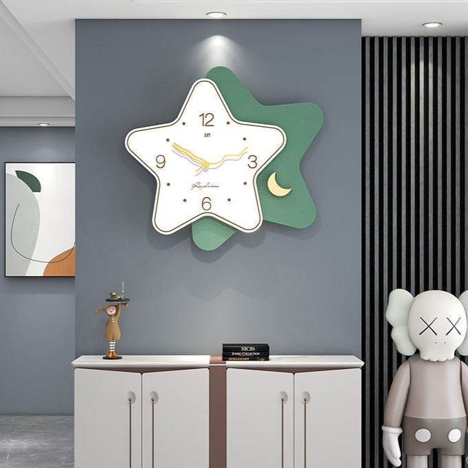 Cute Star Large Size Silent Wall Clock for Living Room
