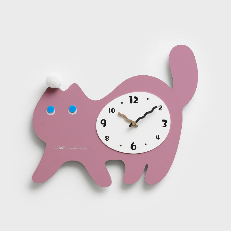 Cute Cat Kids Bedroom Silent Wall Clock
