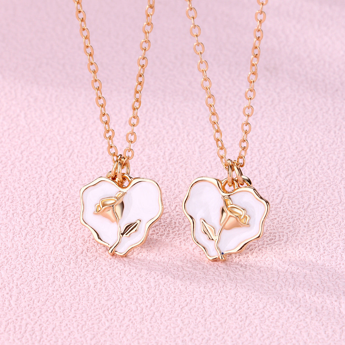 Rose Matching Best Friend Necklaces Gift Set for 2