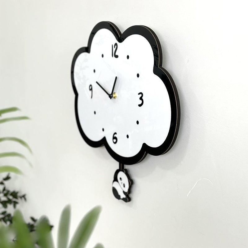 Cute Panda Pendulum Silent Clock for Kids Bedroom