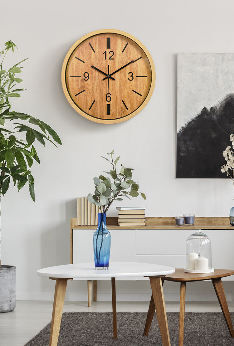 Wood Textured Silent Wall Clock for Classroom 12 Inches