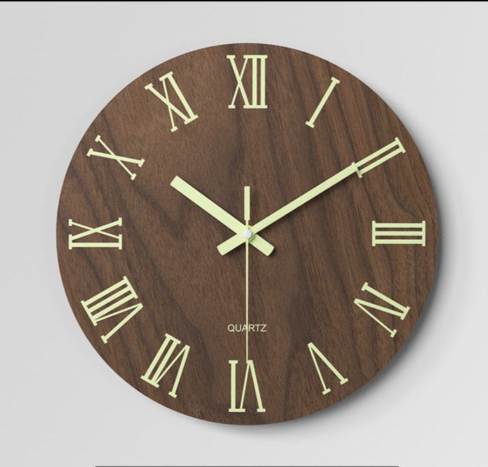 Roman Letters Luminous Silent Clock 12 Inches Wood Textured