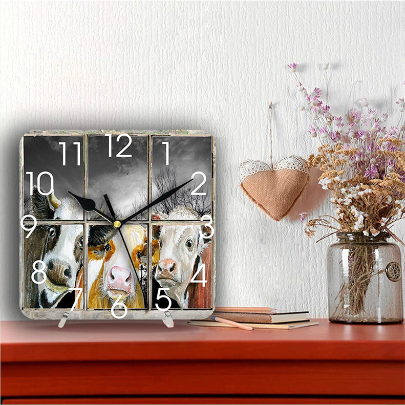 Cow Farm Theme Silent Square Wall Clock 12 Inches