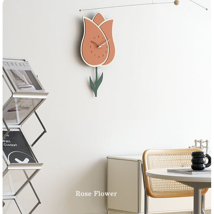 Flower Pendulum Wall Clock for Study Room