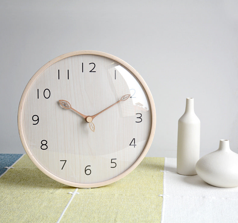 Round Wooden Analogue Wall Clock for Home