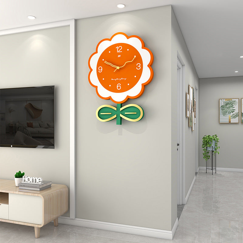 Floral Large Size Silent Wall Clock for Living Room
