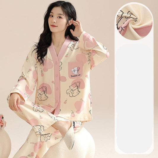 Cute Cat Long Pyjamas for Women 100% Cotton