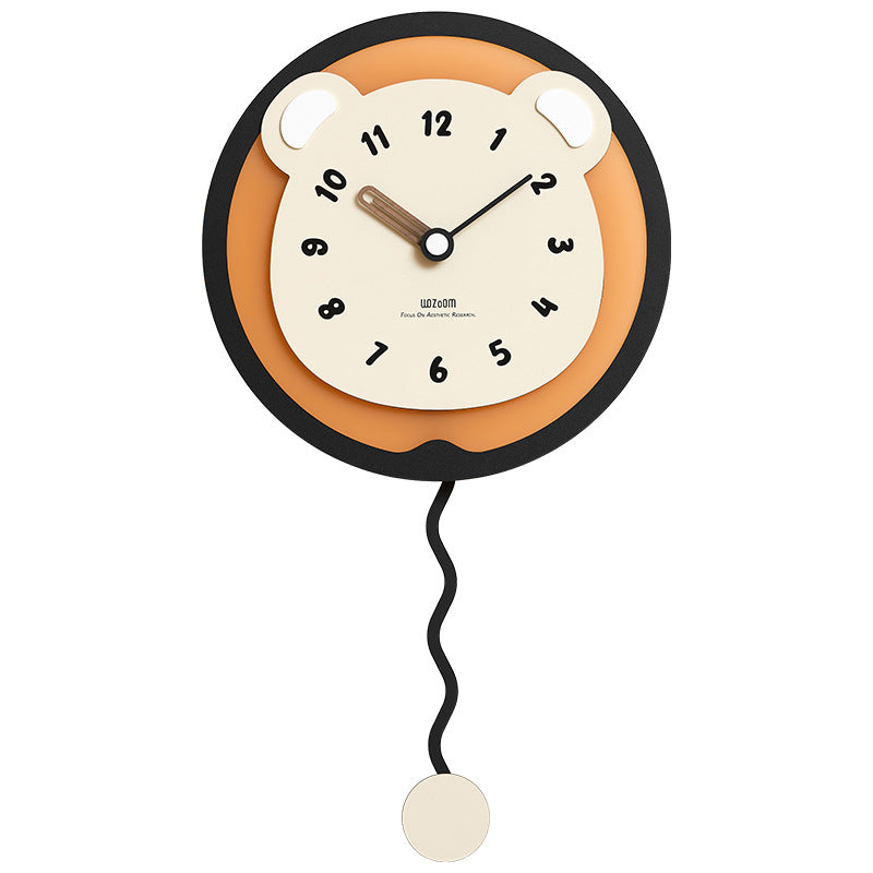 Cute Bear Pendulum Kids Bedroom Wall Clock