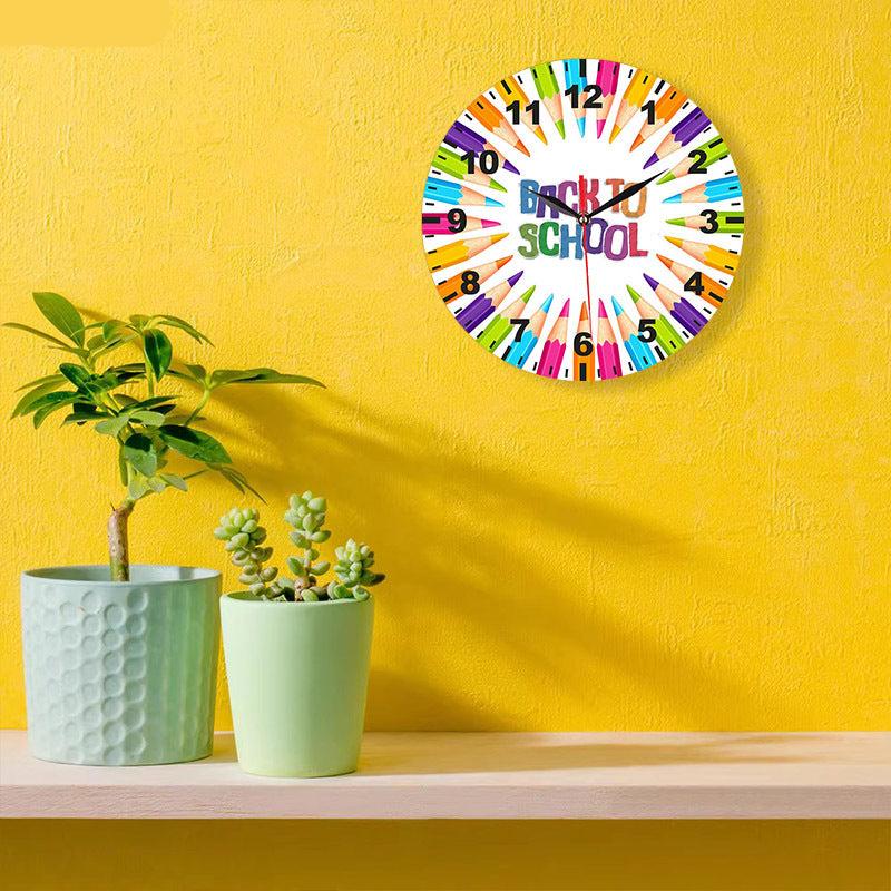 Back to School Silent Wall Clock for Kids Bedroom