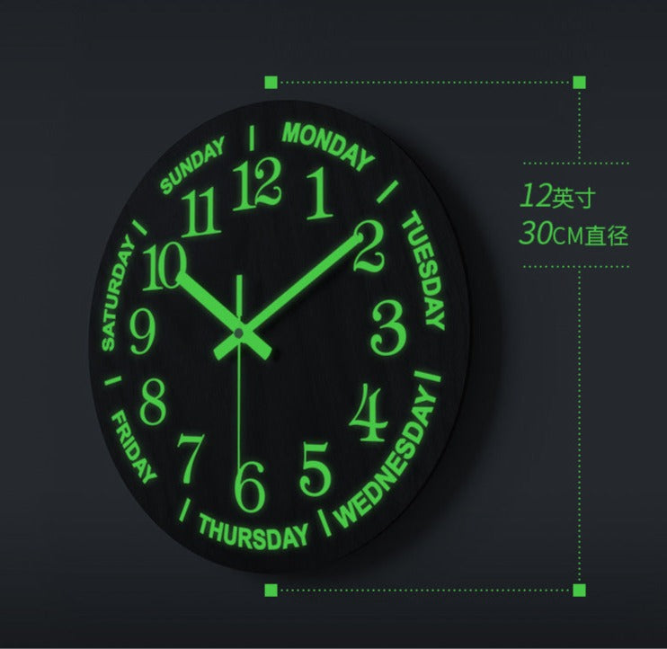 Big Letters Luminous Silent Clock 12 Inches Wood Textured