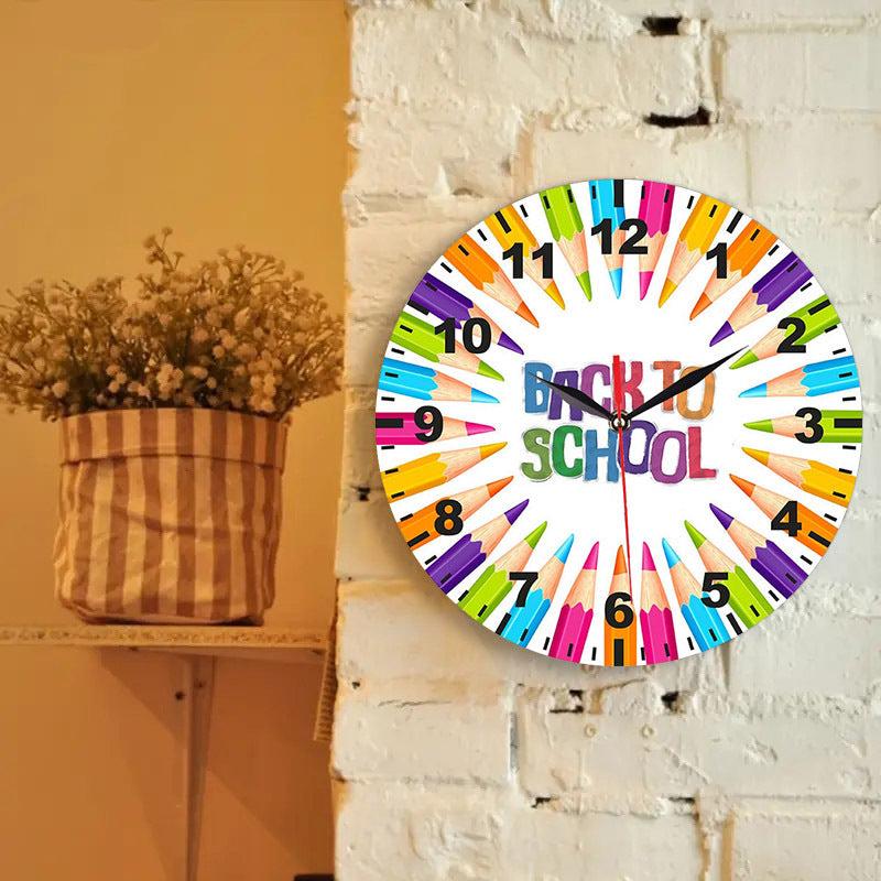 Back to School Silent Wall Clock for Kids Bedroom