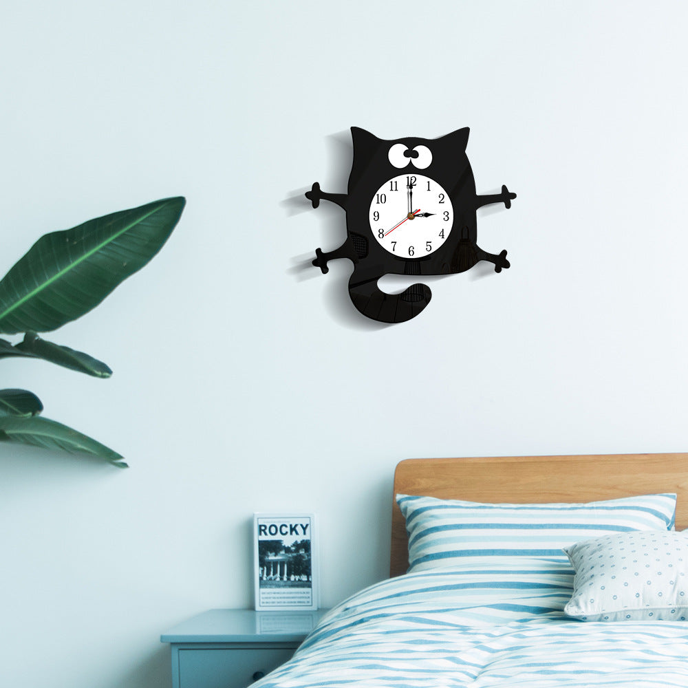 Noiseless Cat Wall Décor Clock for Kids Bedroom