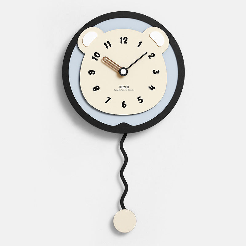 Cute Bear Pendulum Kids Bedroom Wall Clock