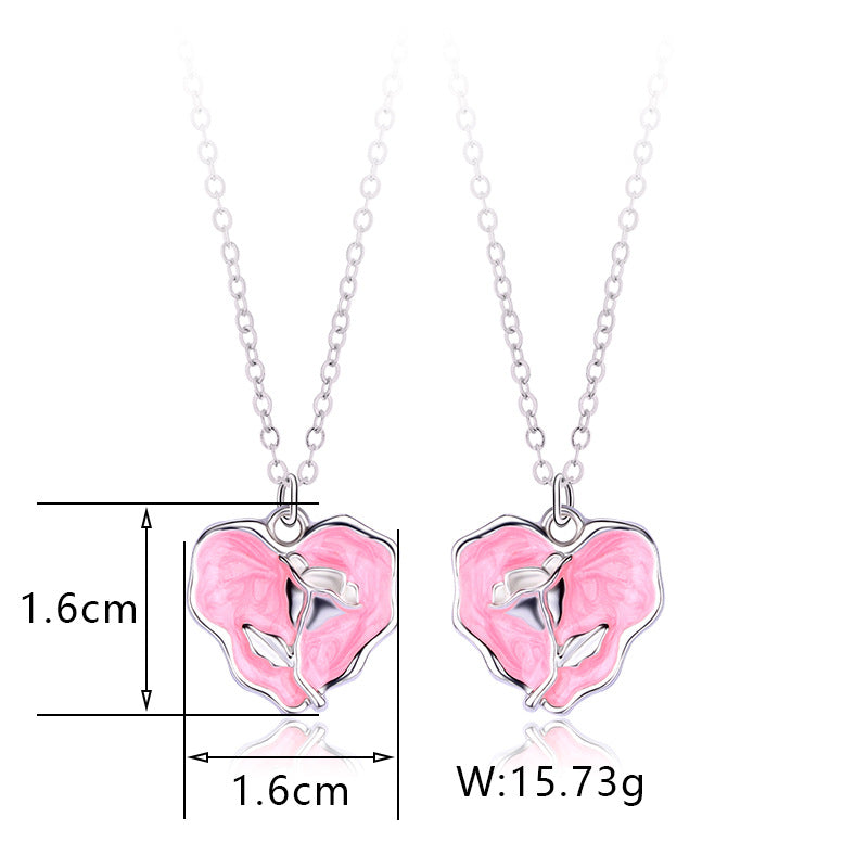 Rose Matching Best Friend Necklaces Gift Set for 2