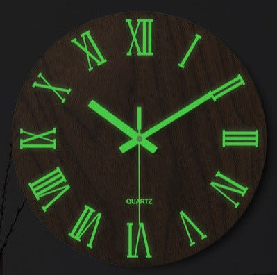 Roman Letters Luminous Silent Clock 12 Inches Wood Textured