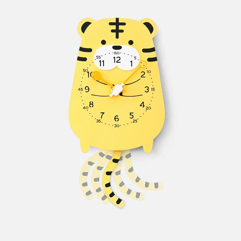 Cute Tiger Kids Bedroom Pendulum Silent Clock