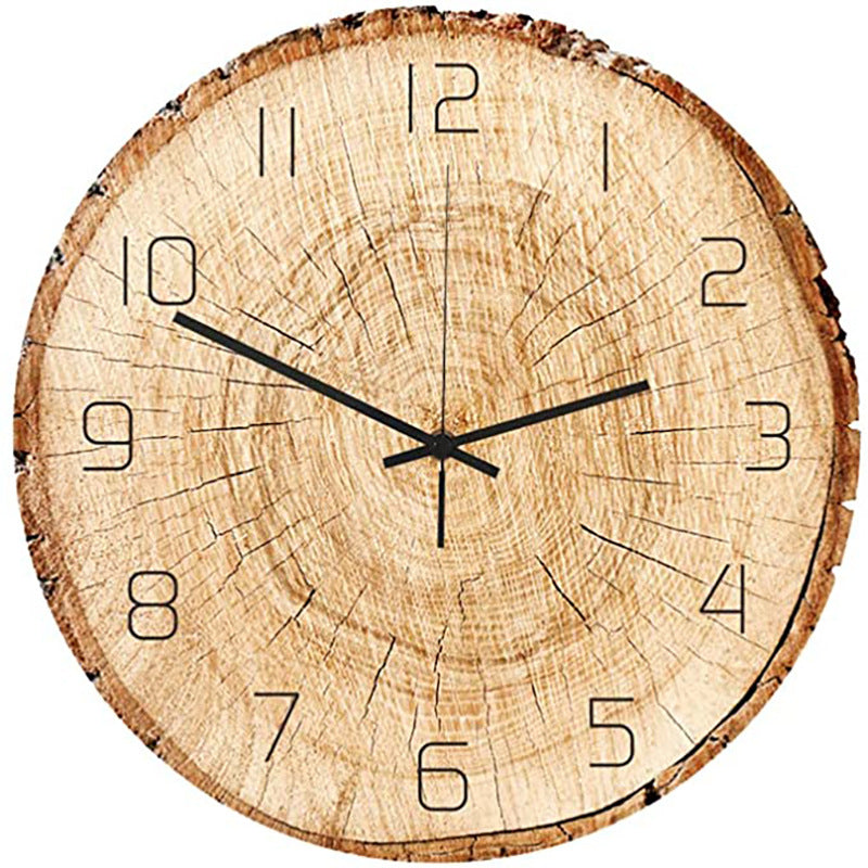 Wood Textured Silent Wall Decoration Clock for Livingroom