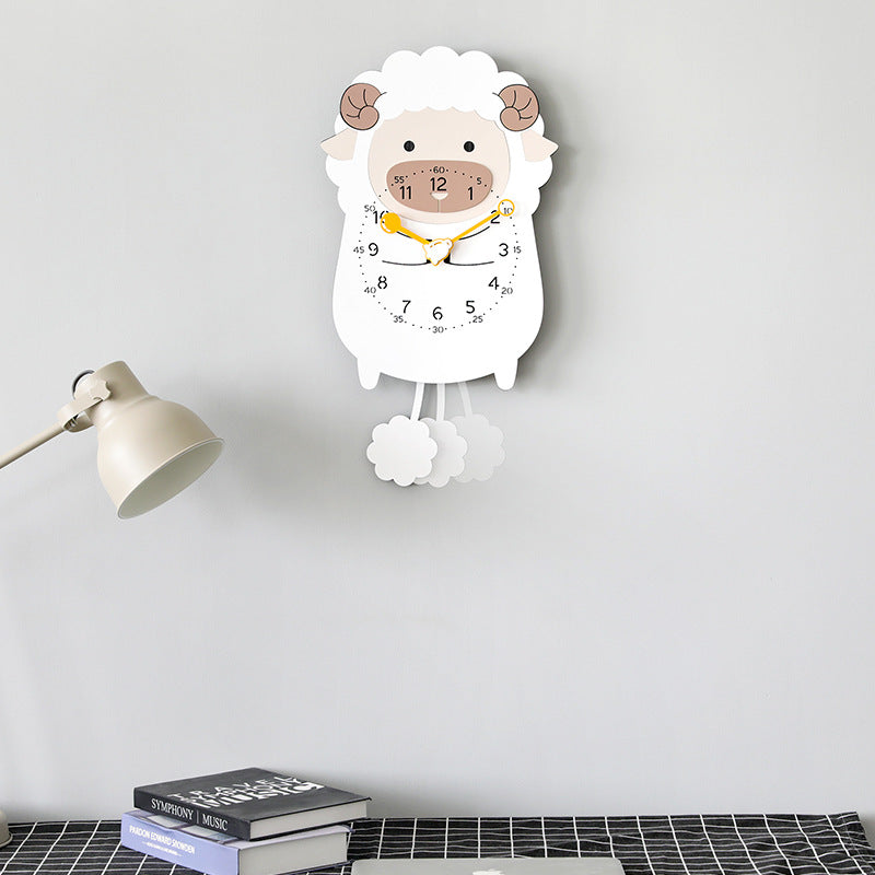 Sheep Pendulum Kids Bedroom Silent Clock