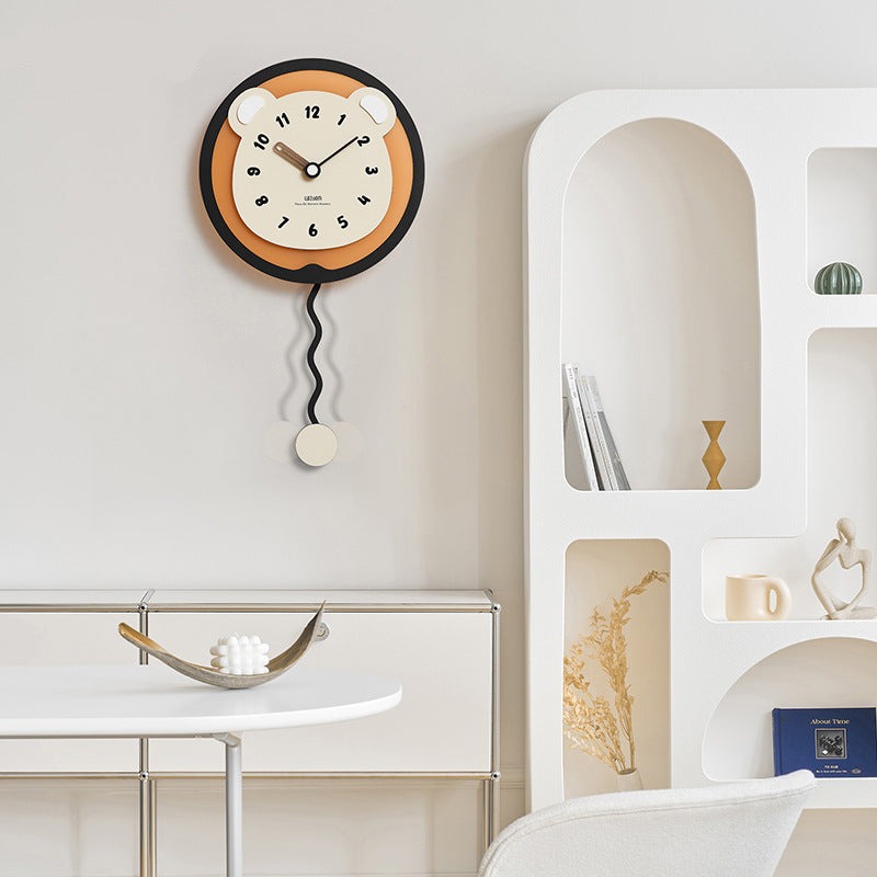 Cute Bear Pendulum Kids Bedroom Wall Clock
