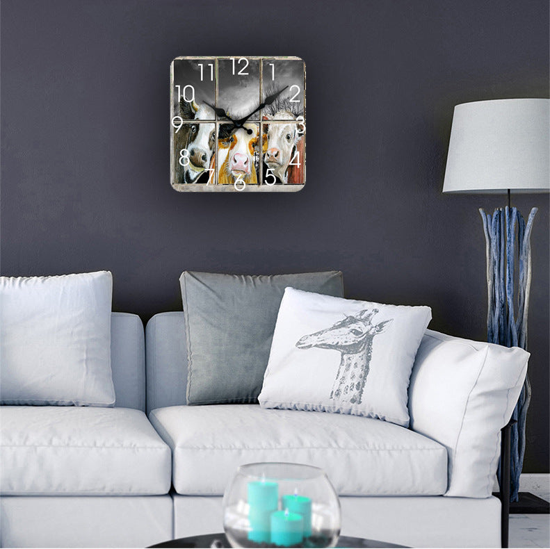 Cow Farm Theme Silent Square Wall Clock 12 Inches