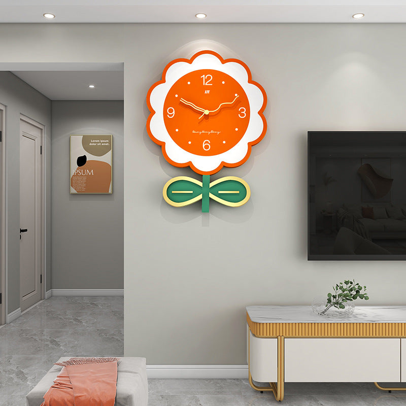 Floral Large Size Silent Wall Clock for Living Room