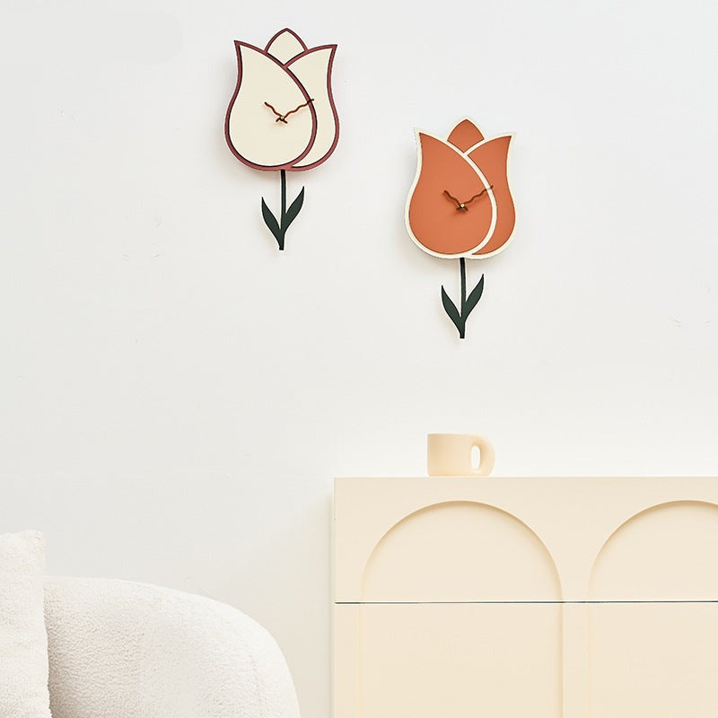 Flower Pendulum Wall Clock for Study Room
