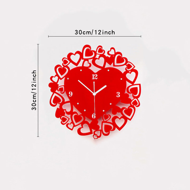 Hearts Acrylic Wall Decorative Silent Clock