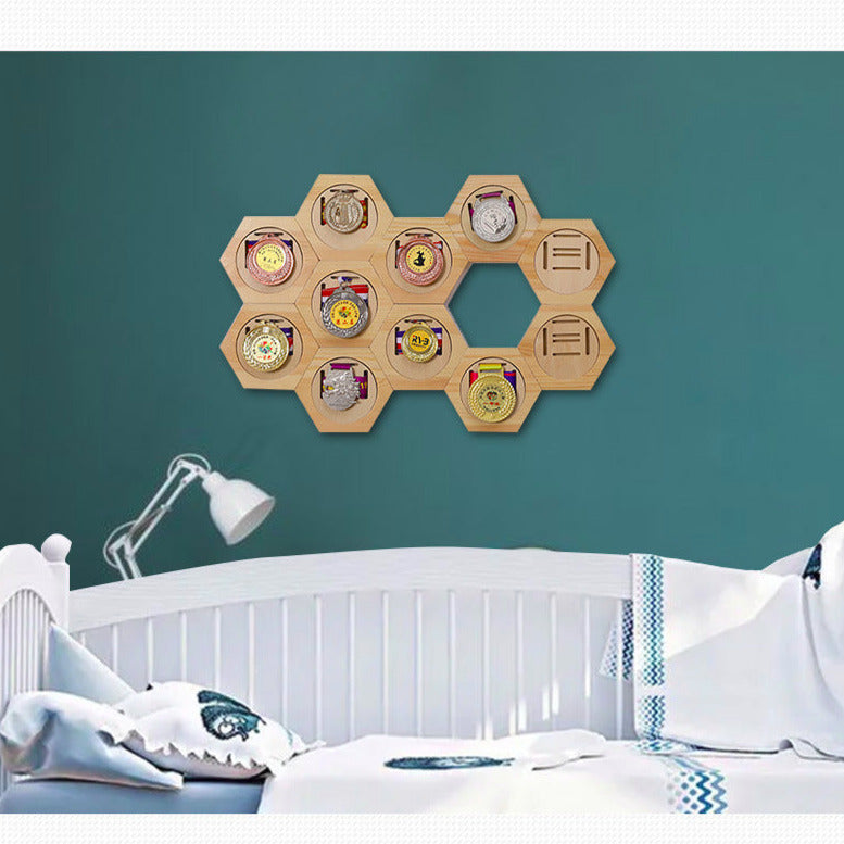 Honeycomb Wooden Wall Decoration Medals Display Set of 6