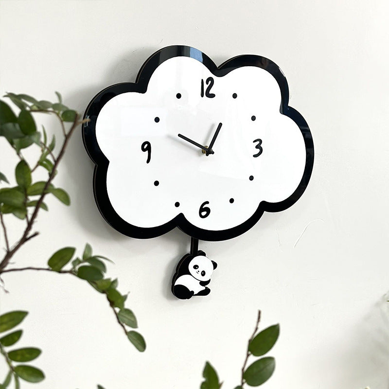 Cute Panda Pendulum Silent Clock for Kids Bedroom