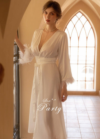 Satin Chiffon White Wedding Nightdress for Bride