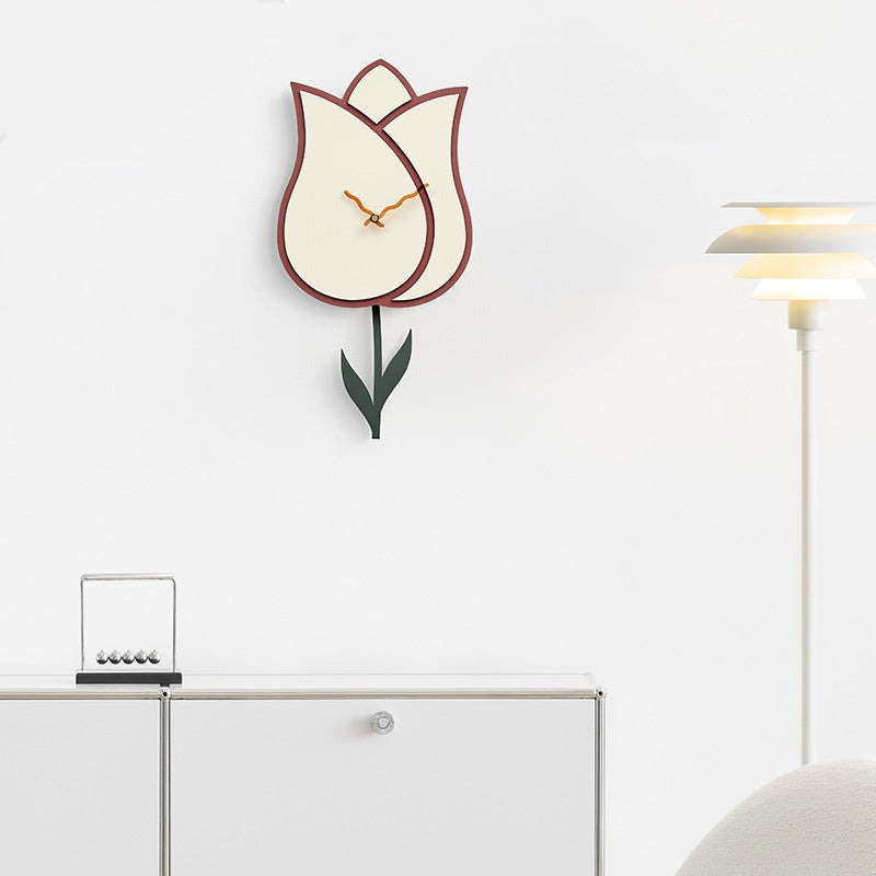Flower Pendulum Wall Clock for Study Room