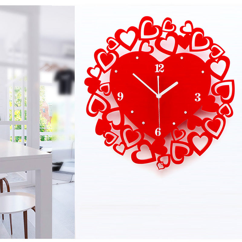 Hearts Acrylic Wall Decorative Silent Clock