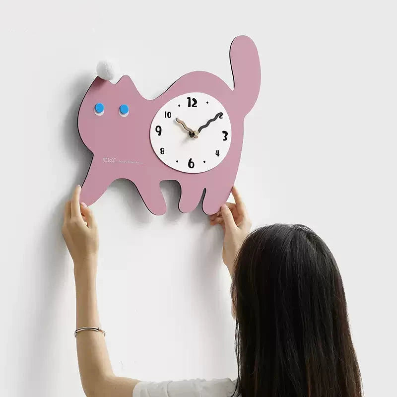 Cute Cat Kids Bedroom Silent Wall Clock