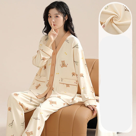 Bear Long Pyjamas Set for Women 100% Cotton