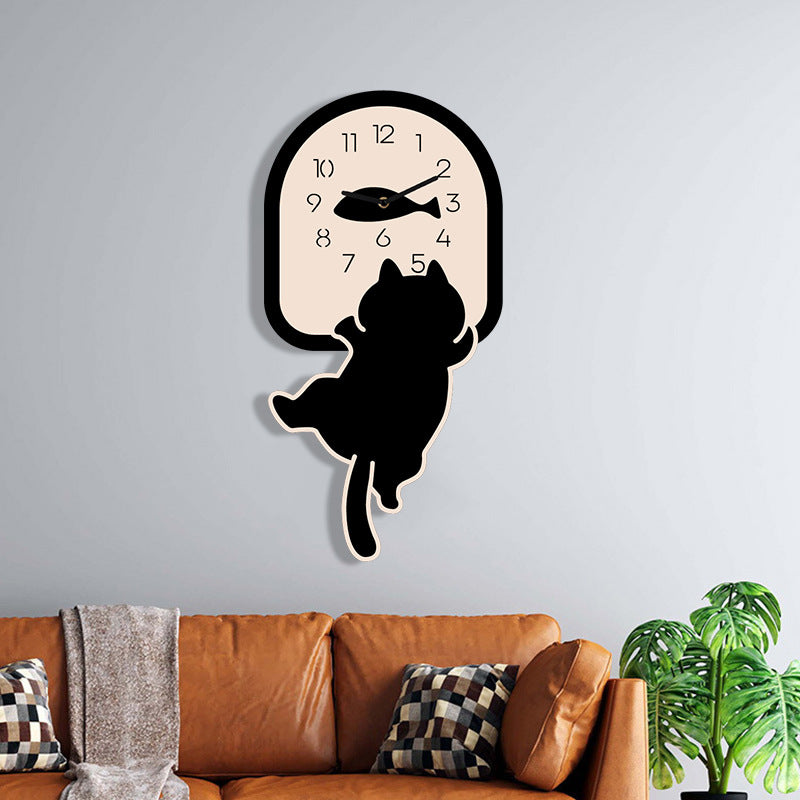 Cute Cat Silent Wall Clock for Kids Bedroom