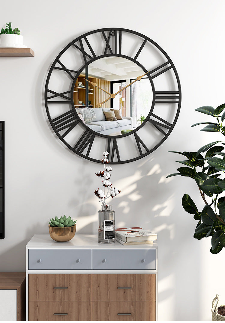 Metal Vintage Large Size Mirror Wall Clock 39cm