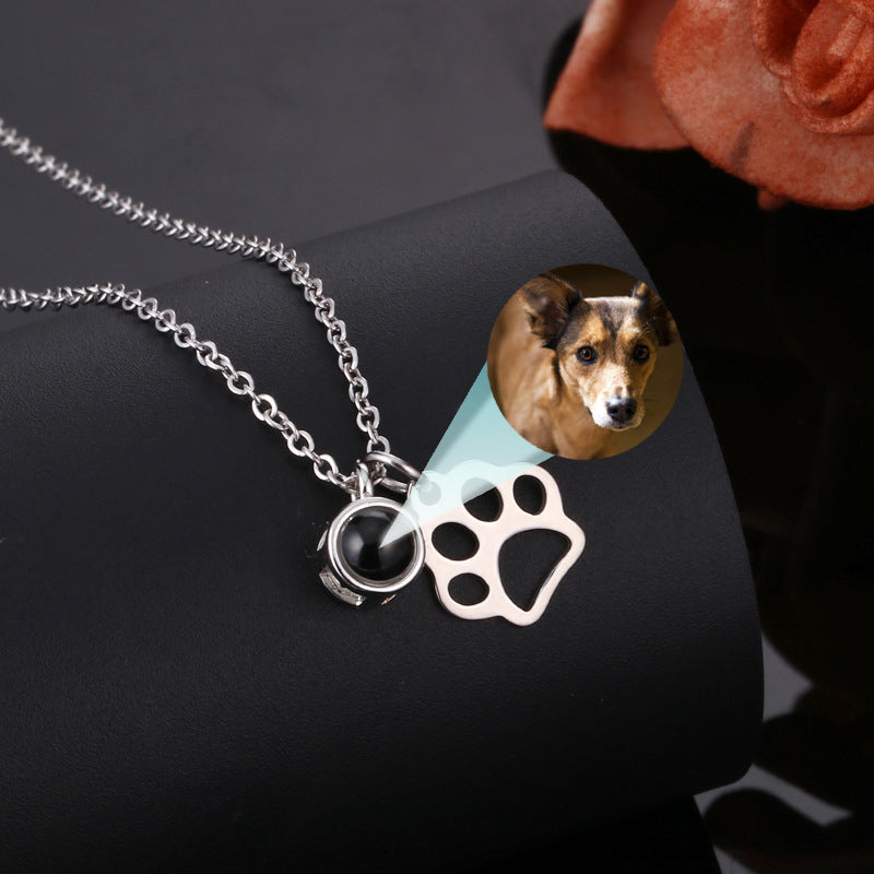 Photo Projection Paw Necklace Pet Memorial Jewelry